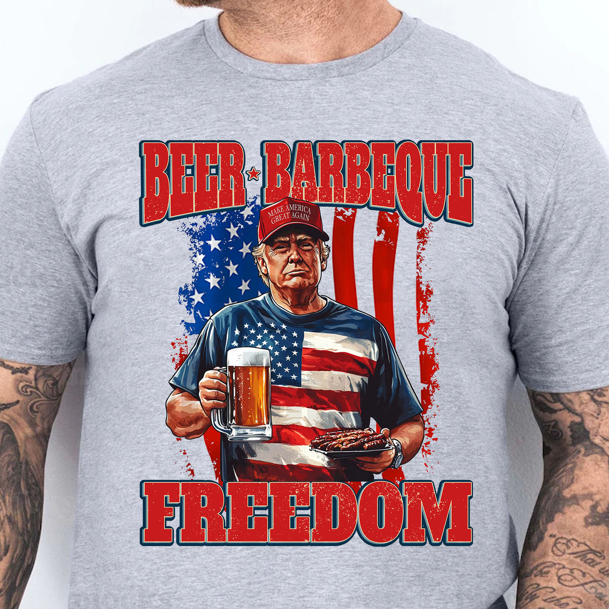 Beer BBQ Freedom Shirt | President Trump T-Shirt | Patriotic Flag Shirt | Independence Day Tee 682425 - GOP