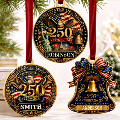 Personalized America 250th Anniversary Wood Ornament | USA Patriotic Liberty Bell Christmas Decoration 686483 WFD