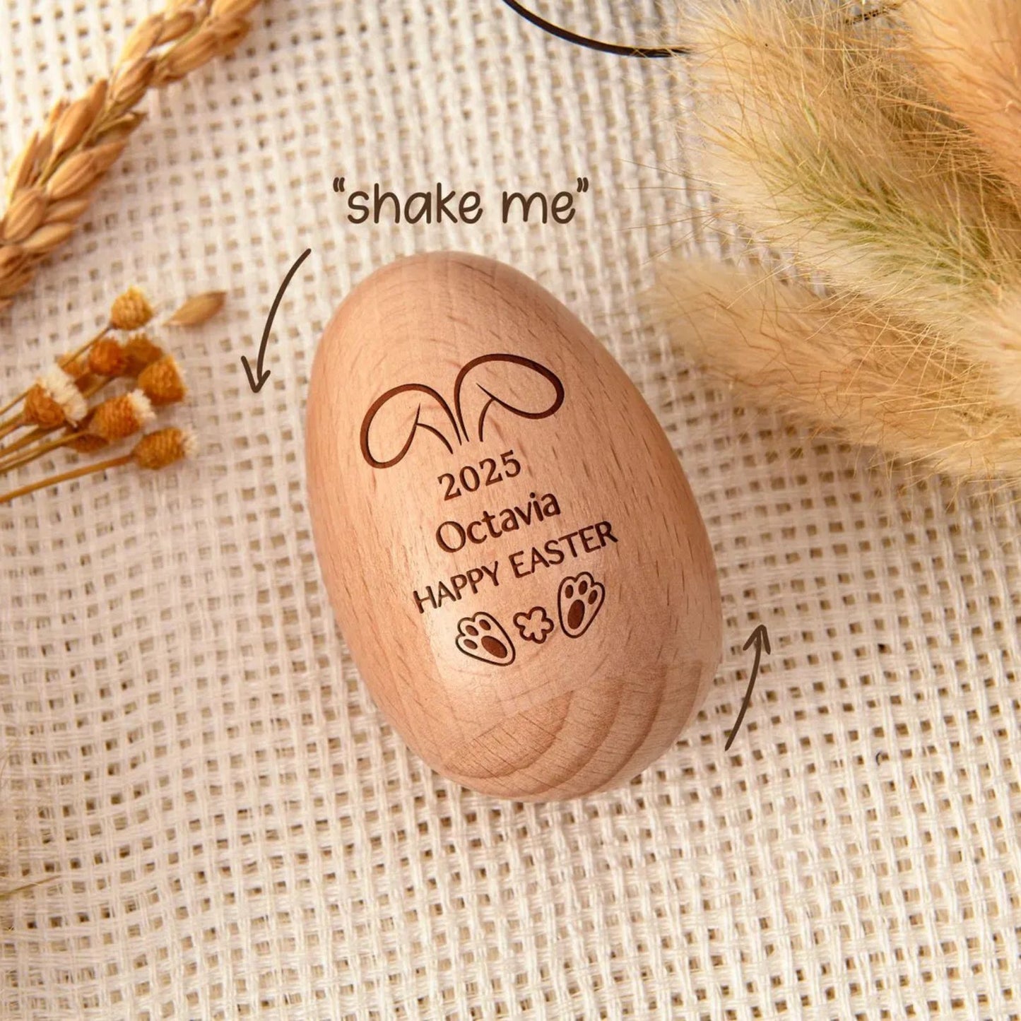 Personalized Wooden Musical Egg | Musical Wooden Easter Egg Shakers | Custom Easter Gift | Baby First Easter 684464