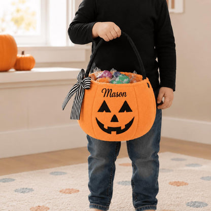 Personalized Halloween Candy Bucket, Custom Embroidered Plush Pumpkin Trick Or Treat Basket 686159 WFD
