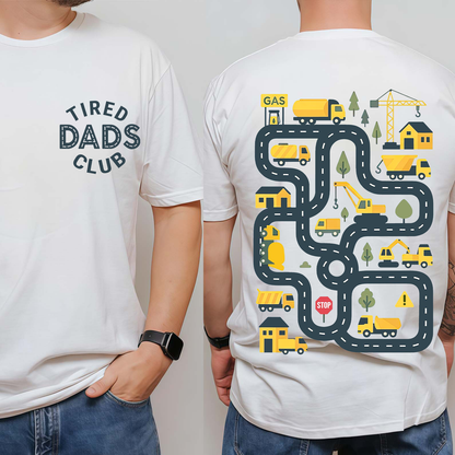 Funny Tired Dads Club Bright Shirt With Construction Track Back Print, Father’s Day Pocket & Back Shirt 684934
