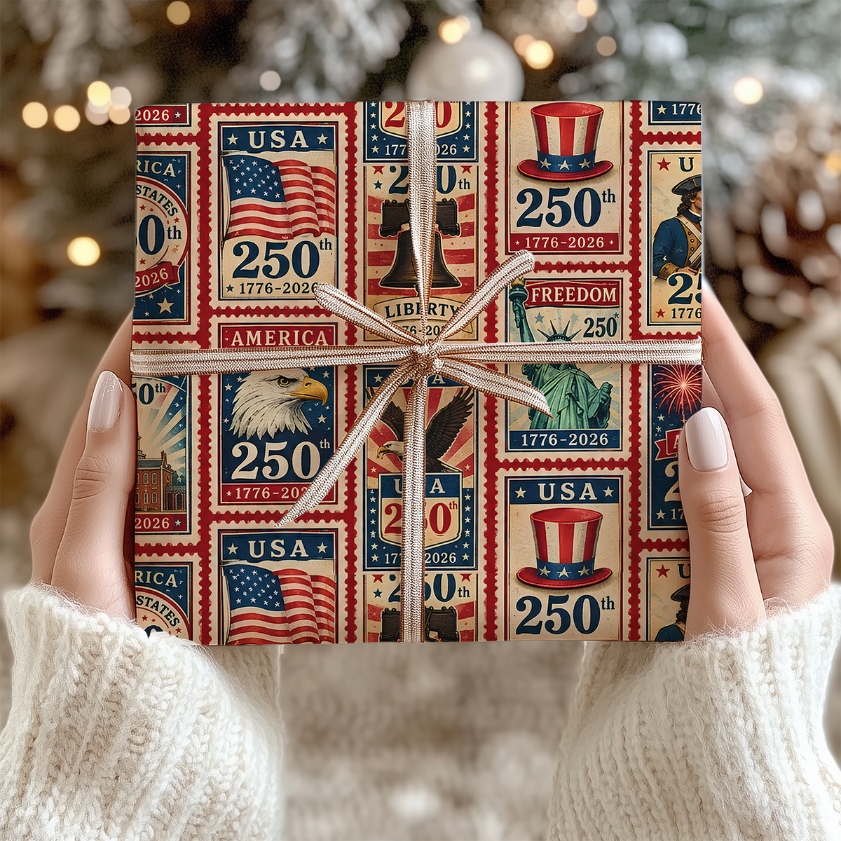 USA 250th Anniversary Wrapping Paper, 1776-2026 Patriotic Gift Wrap, Christmas Decor Gift 686223