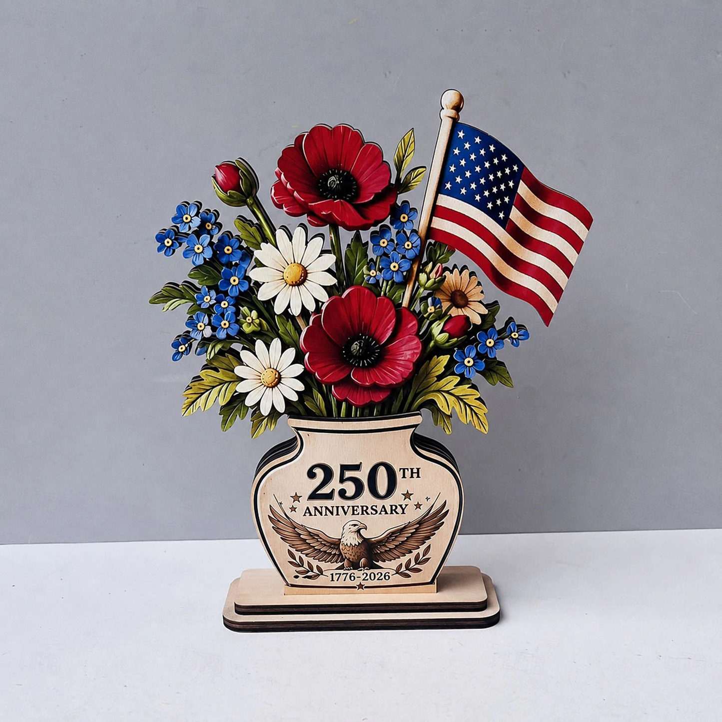 USA 250th Anniversary Wooden Block | Personalized Wooden Flower Vase | Patriotic 4th Of July Decoration 685287