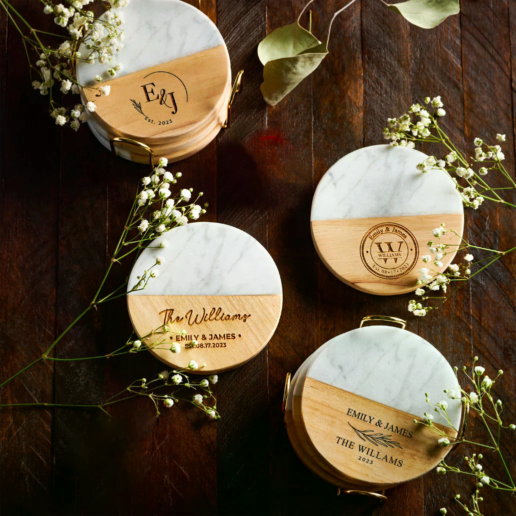 Personalized Wedding Ceramic Coaster | Custom Name Coaster Gift For Couples 684760