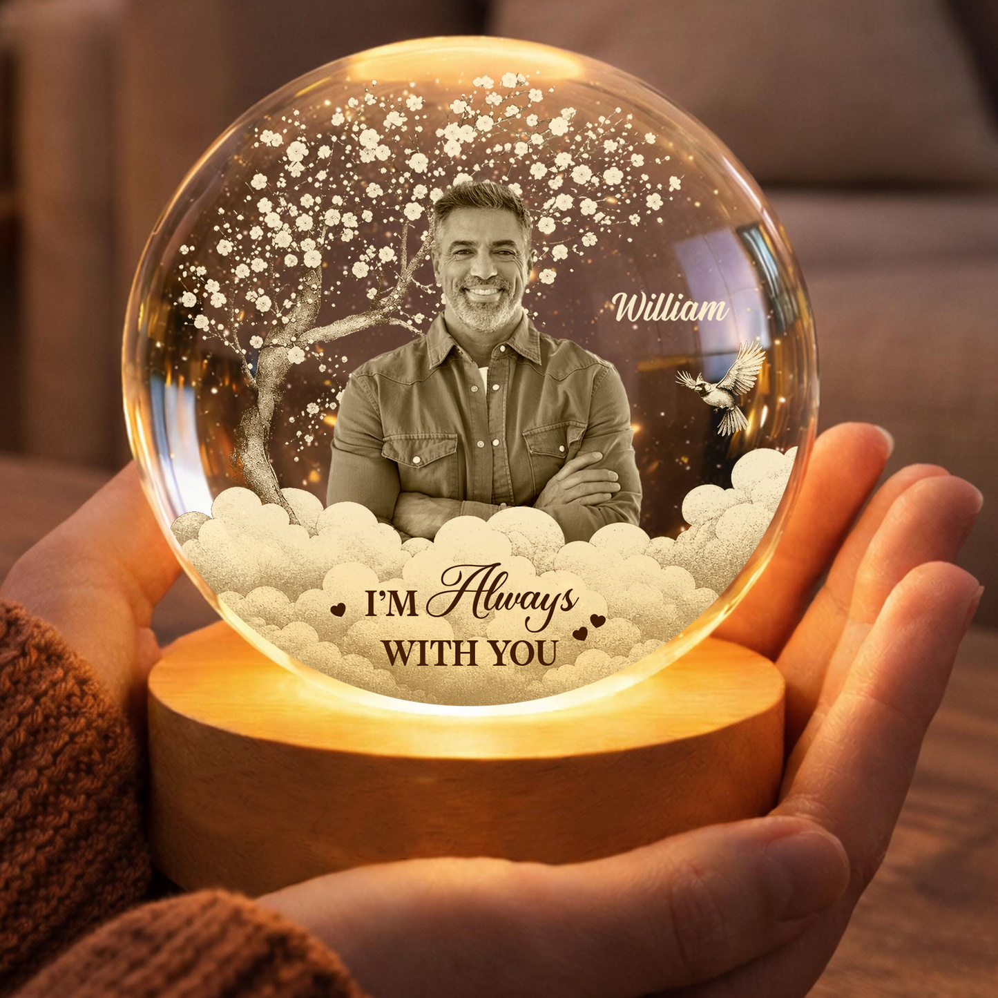 Custom Photo Memorial Crystal Ball Night Light, Family Remembrance Gift, Dad Memorial Gift 685551