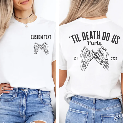 Personalized Bride Or Die Pocket & Back Bright Shirt, Funny Halloween Party Tee, Spooky Skeleton Hands Shirt 685667