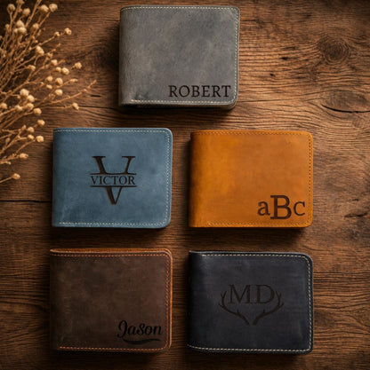 Personalized Leather Mens Wallet | Engraved Father's Day Wallet For Dad And Grandpa | Birthday Gift For Men 684985