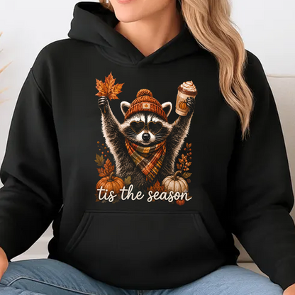 Retro Autumn Tis The Season Dark Shirt, Funny Raccoon Tee, Cute Autumn Shirt 685847