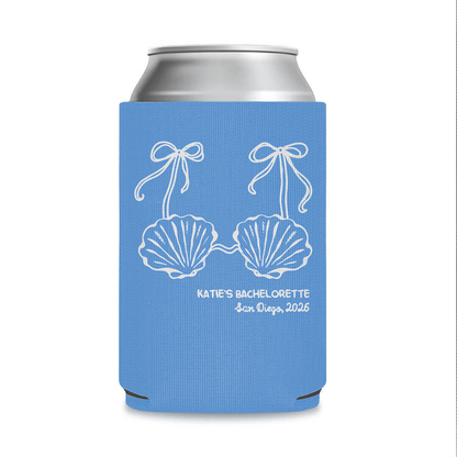 Personalized Mermaid Bachelorette Party Can Cooler, Custom Text Drink Holder, Coastal Themed Can Sleeve 685516
