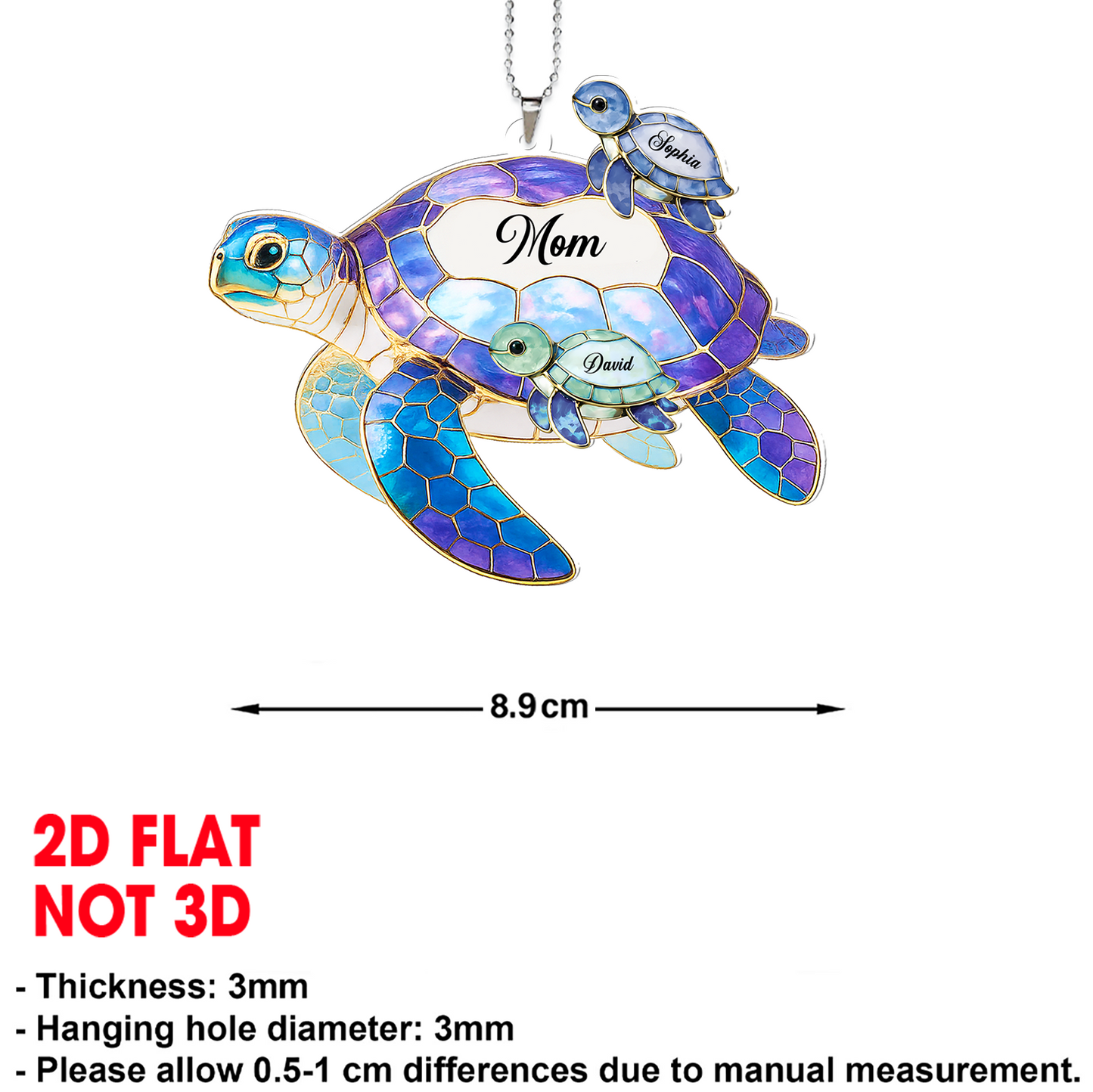 Personalized Sea Turtle Car Ornament | Custom Name Ornament Mother's Day Gift For Grandma Mom 684810