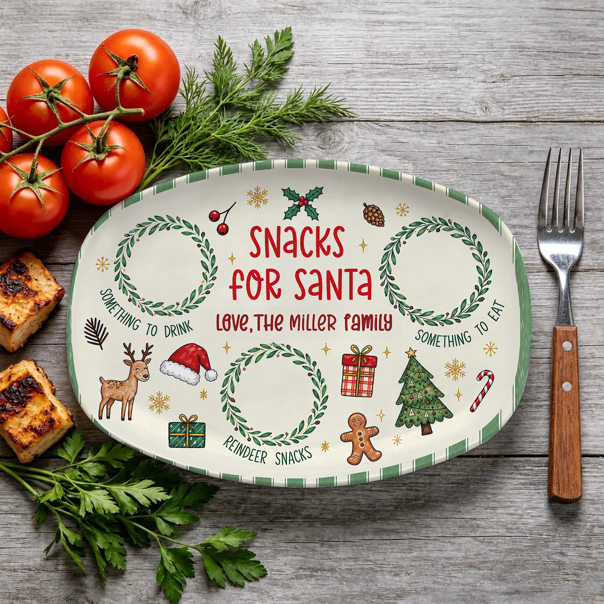 Personalized Snacks For Santa Plate, Custom Name Holiday Christmas Plate Gift For Family 686641