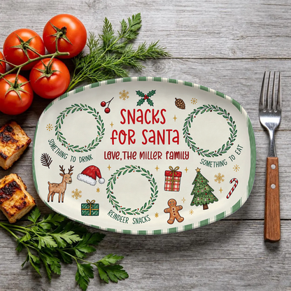 Personalized Snacks For Santa Plate, Custom Name Holiday Christmas Plate Gift For Family 686641