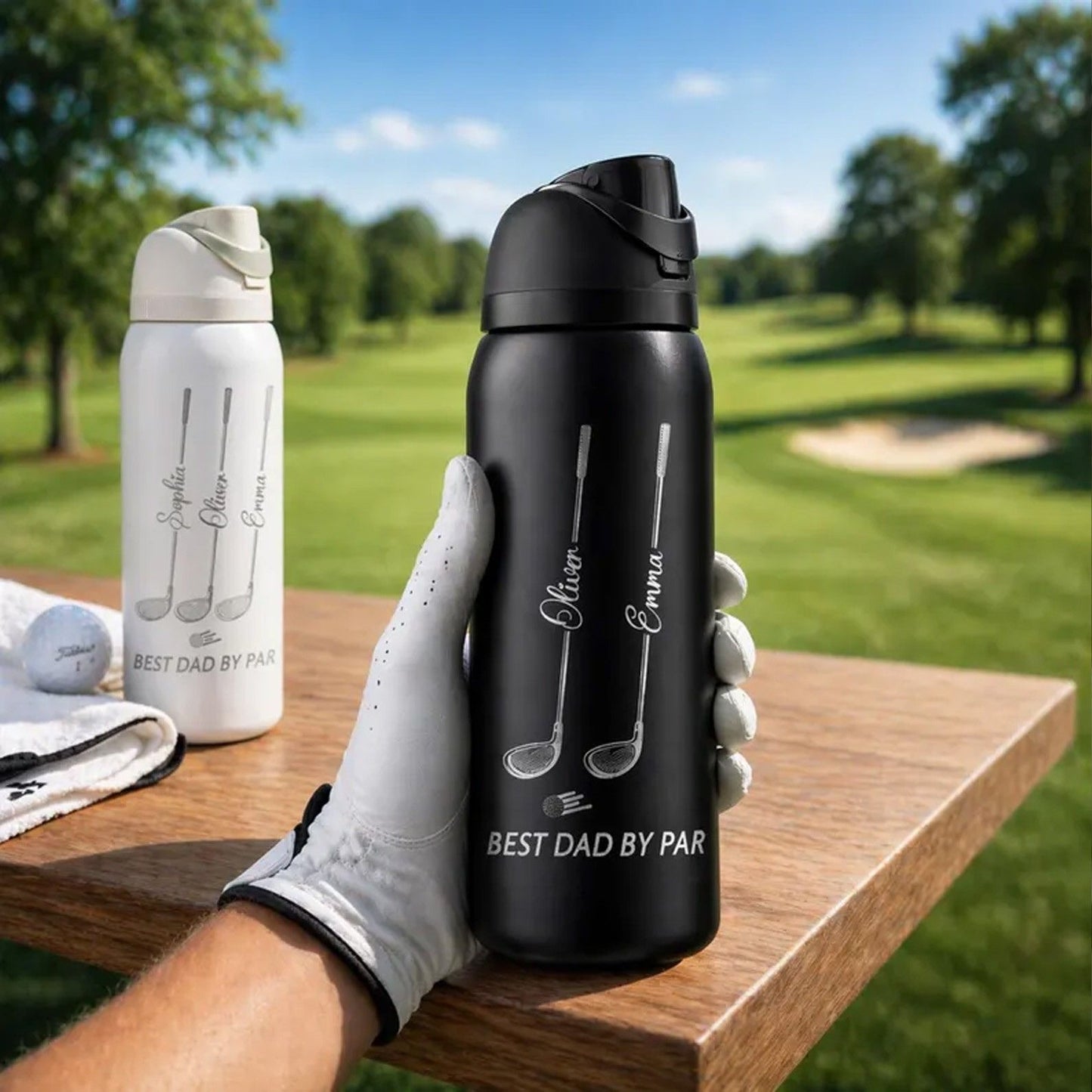 Personalized Golf Tumbler, Best Dad By Par Custom Water Bottle, Father’s Day Gift for Dad 684993