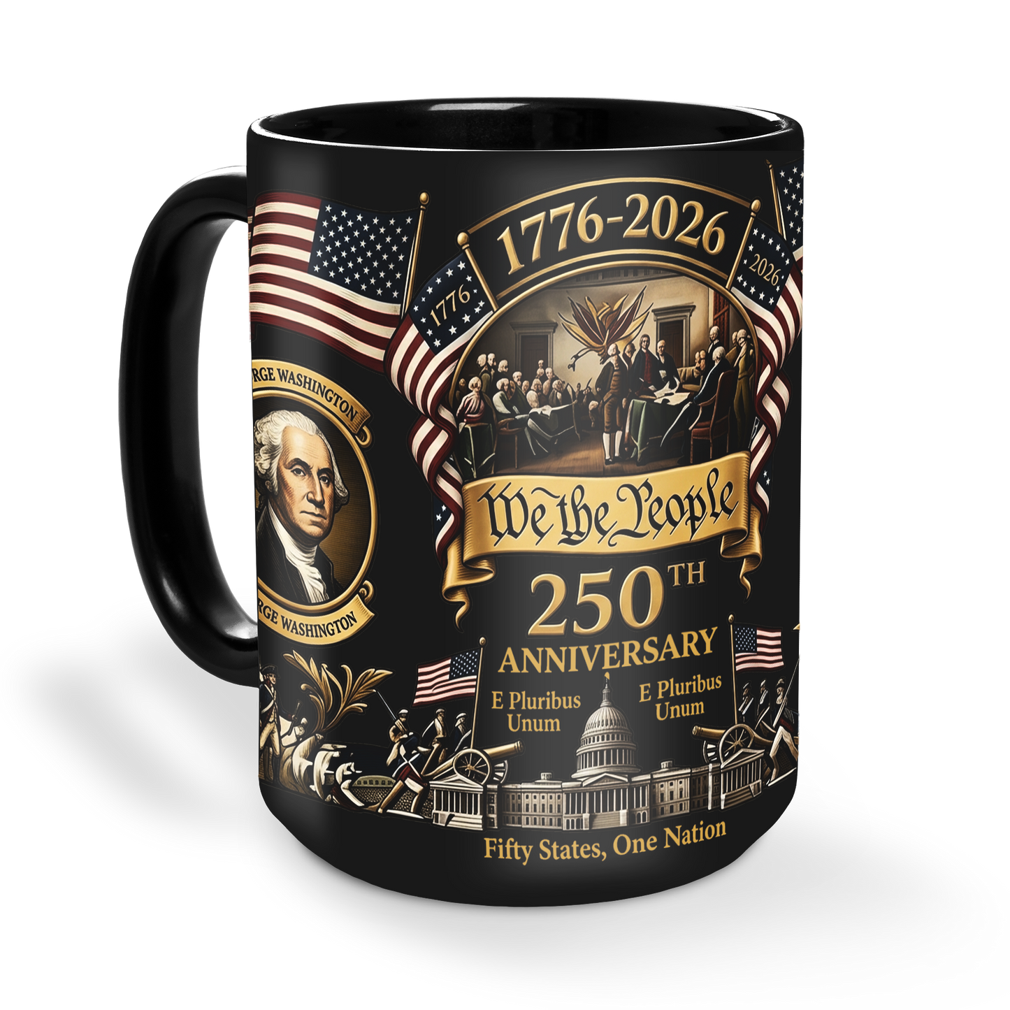 250 Years USA Anniversary Mug | We The People Patriotic Coffee Mug | 4th Of July Black Mug 684632