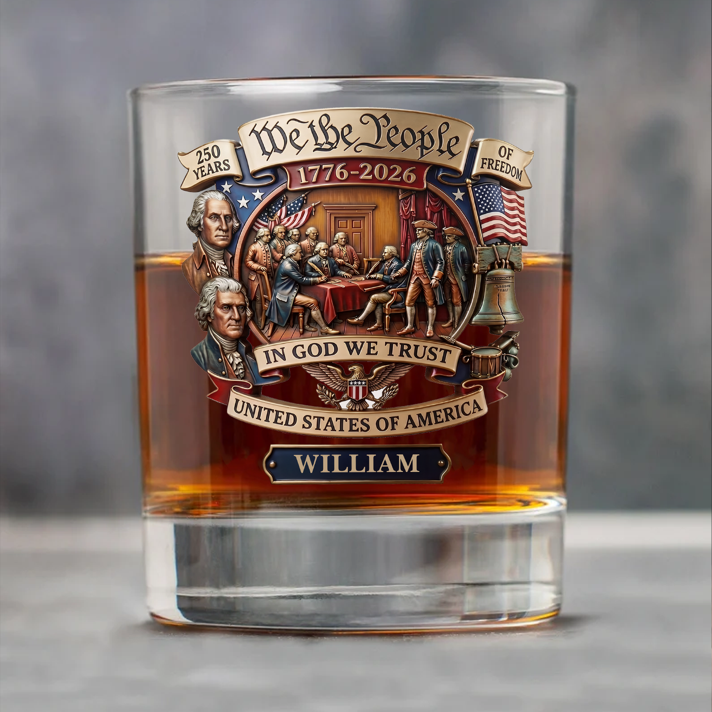 250 Years Anniversary We The People Whiskey Glass | 1776-2026 Semiquincentennial Patriotic Glass 684690