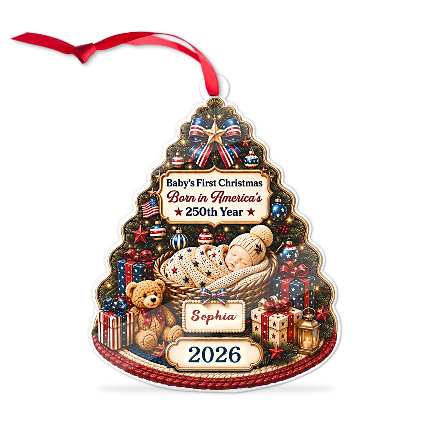 Personalized Baby’s First Christmas Born In America’s 250th Year Acrylic Ornament, USA 250 Years Anniversary Newborn Keepsake Gift 686014