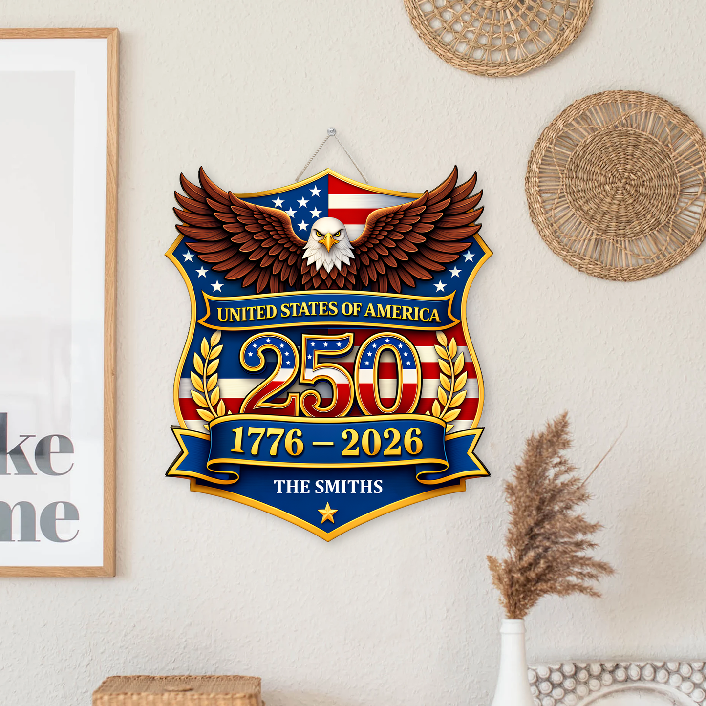 Personalized America 250th Anniversary Wooden Sign | Custom Family Name Patriotic Eagle Wall Decor 684553