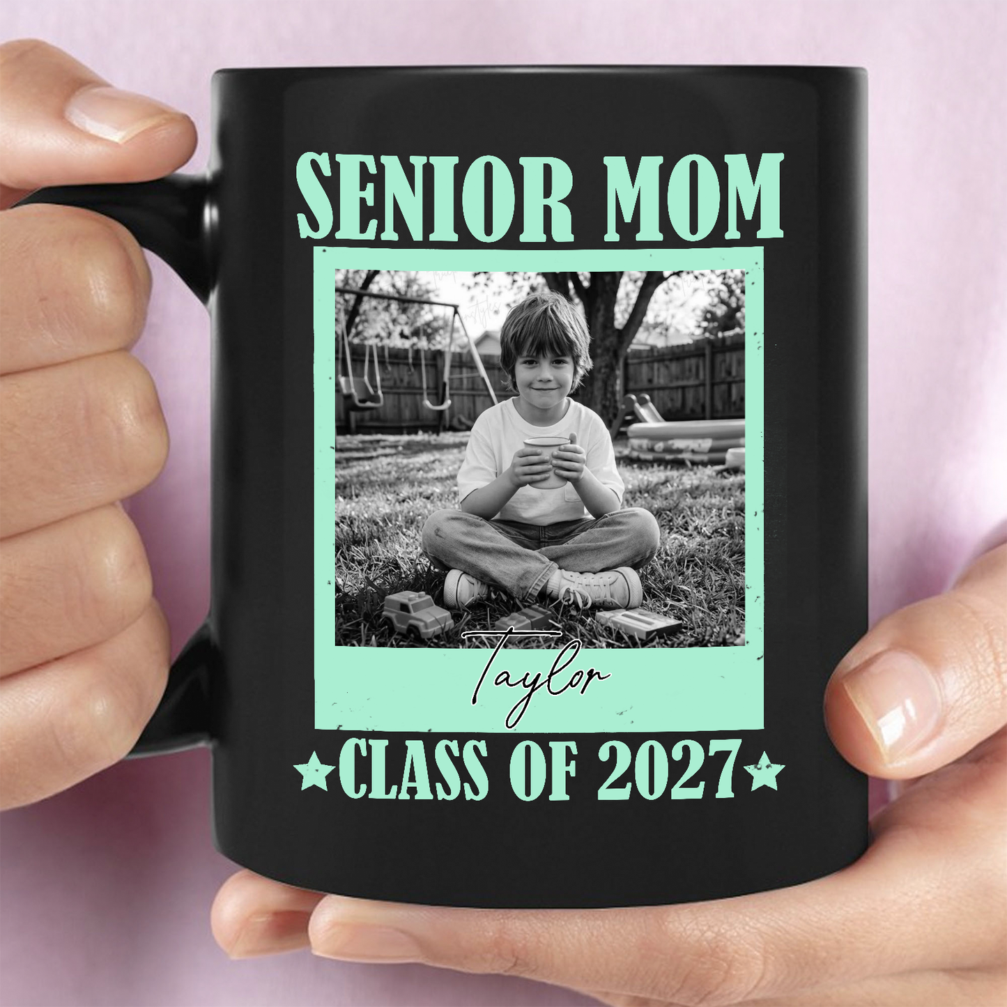 Personalized Senior Dad Mom 2027 Black Mug, Custom Photo Class Of 2027 Coffee Mug, Graduation Gift For Family 685374