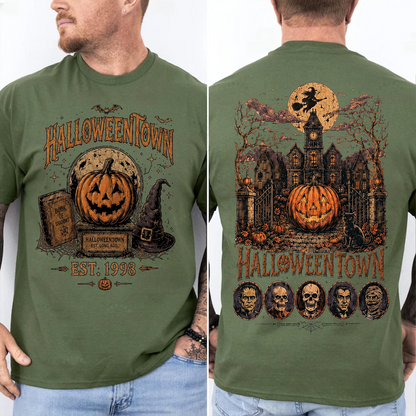 Retro Halloween Town Front & Back Dark Shirt, Vintage Halloween Tee, Trick Or Treat Fall Shirt 685860