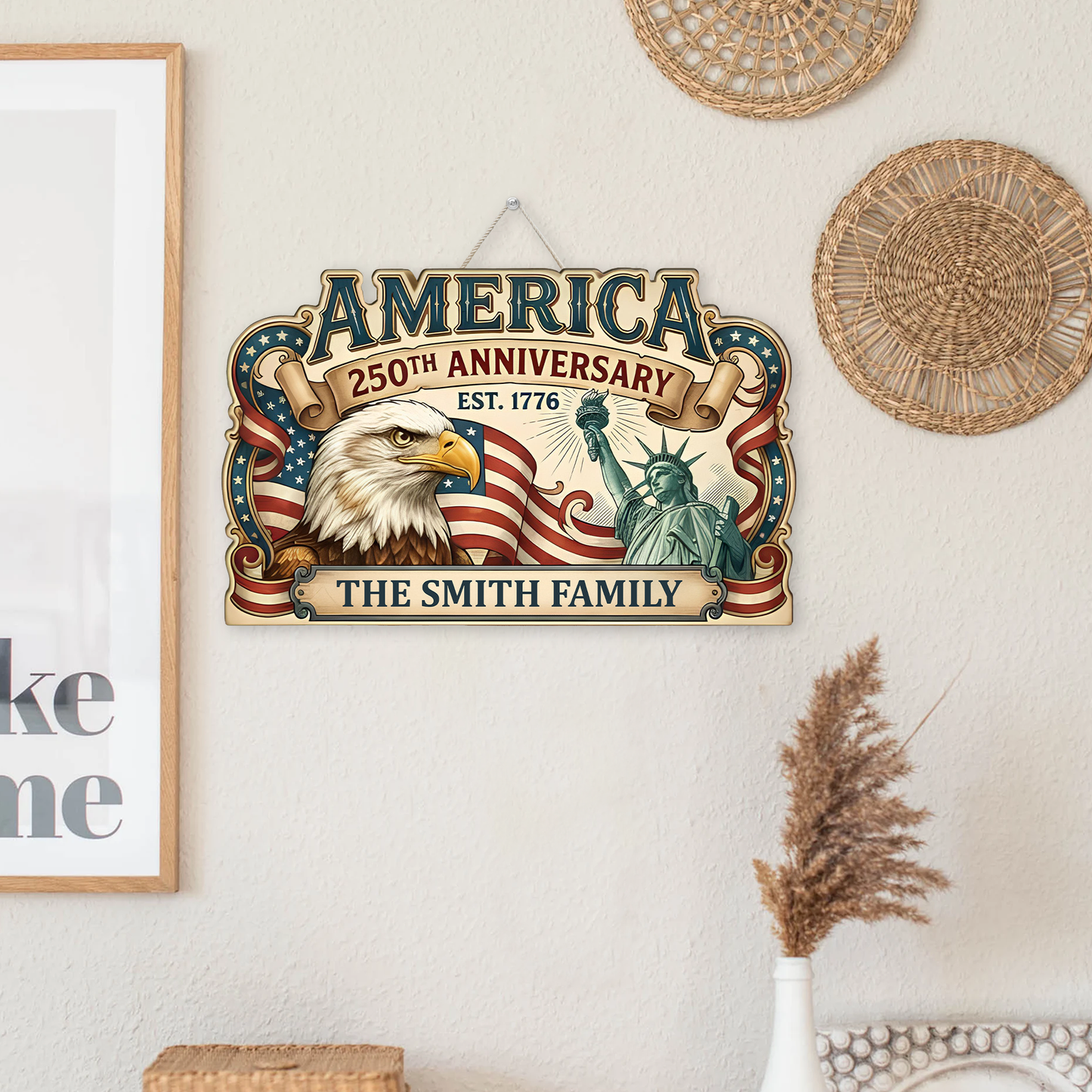 Personalized America 250 Years Anniversary Wooden Sign | Patriotic Eagle Door Decor 684496
