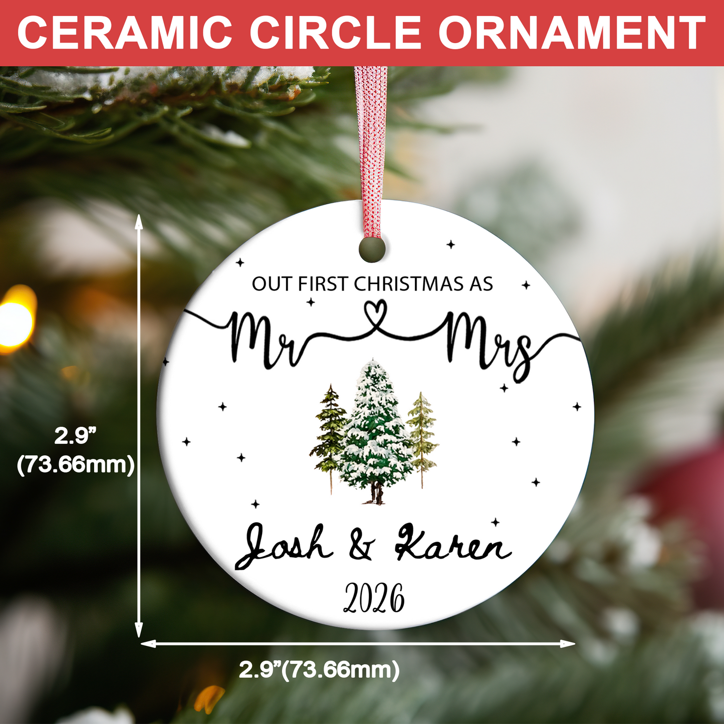 Personalized Our 1st Christmas As Mr & Mrs Ceramic Ornament, Custom Couple Christmas Keepsake Gift 685763