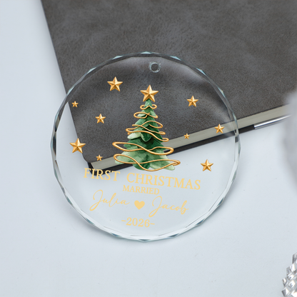 Personalized First Christmas Married Glass Ornament, Custom Christmas Keepsake, Wedding Gift For Couple 685939