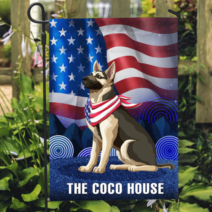 Valiant Dog Standing With USA Flag Pattern Personalized Custom Dog Garden Flag