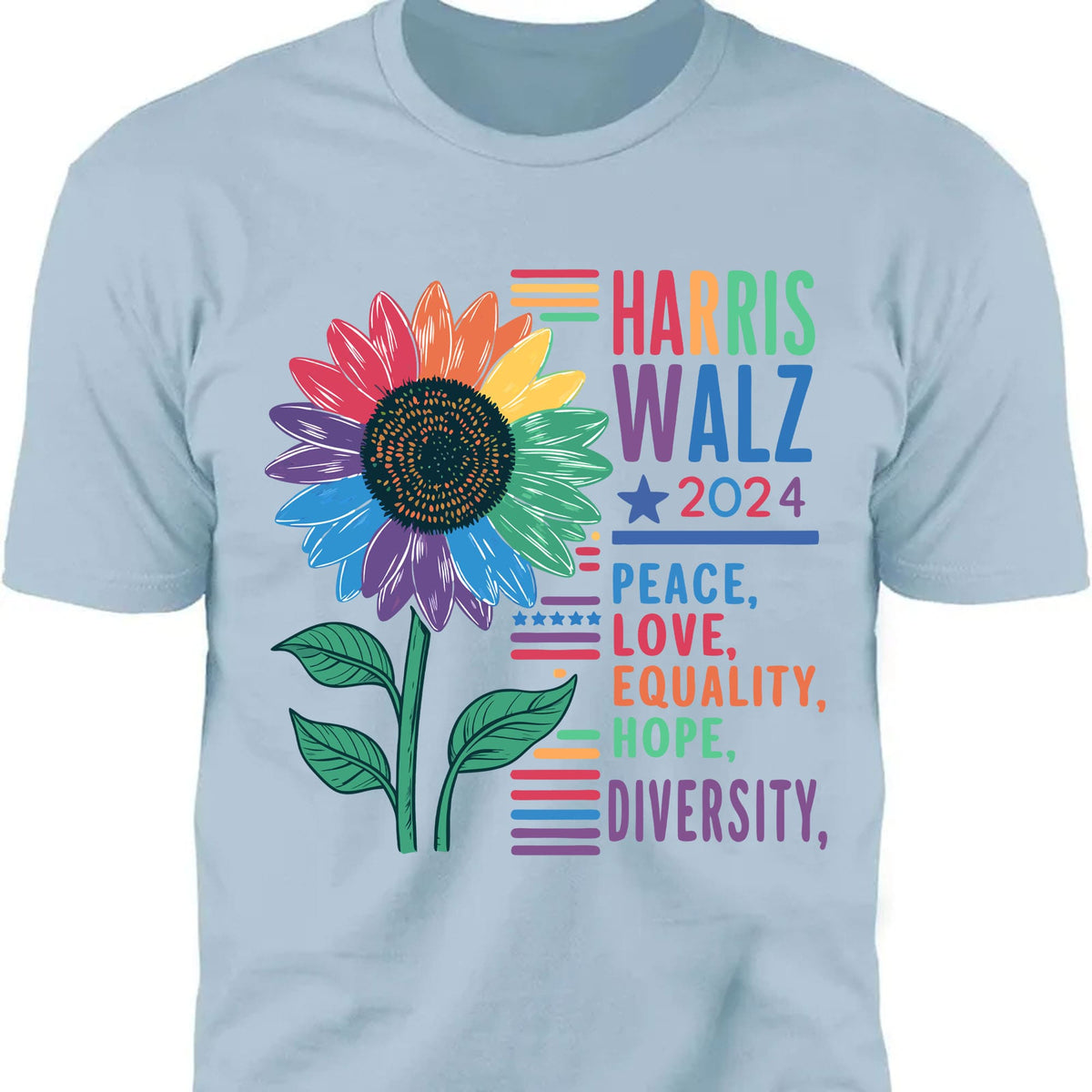 Harris Walz Peace Love Shirt | Kamala Harris 2024 Shirt | Democrat Shirt Bright T1438 - KH2