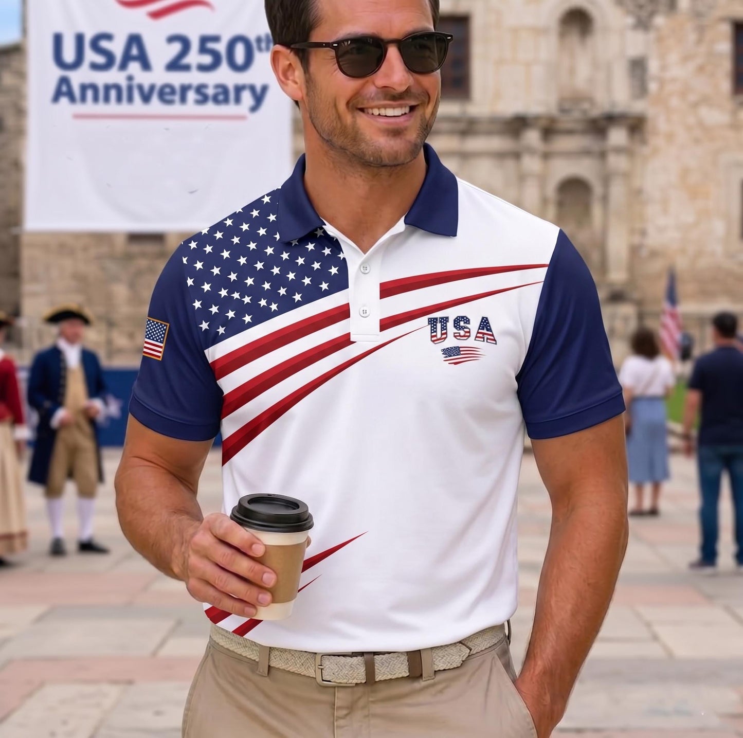 USA 250 Years Polo Shirt, Patriotic American Flag Golf Polo, 4th Of July AOP Polo Shirt 685302