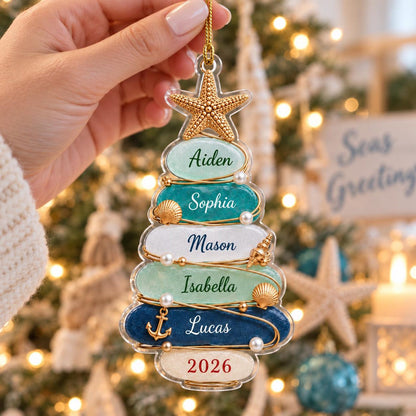 Personalized Sea Glass Tree Acrylic Ornament, Custom Name & Number Christmas Gift For Family 686442 WFD
