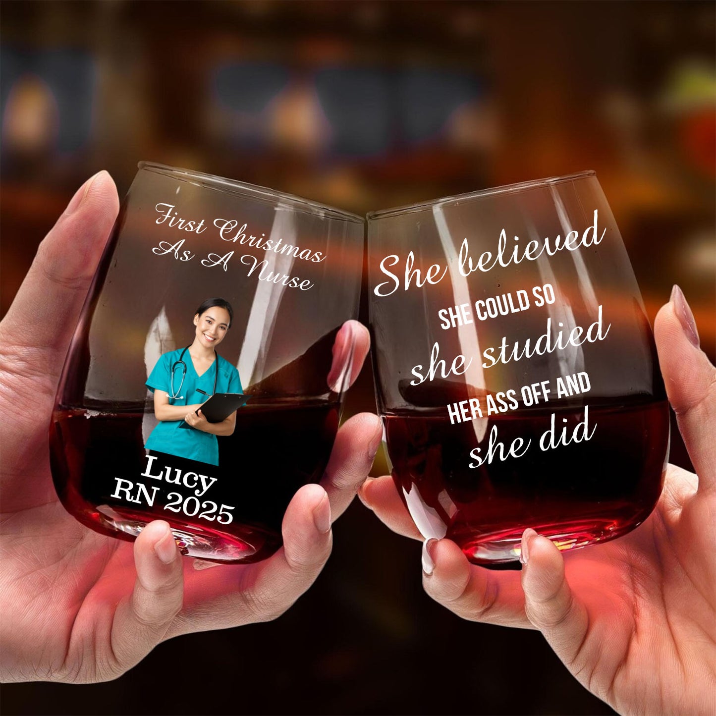 Personalized First Christmas as a Nurse Wine Glass | Custom Name and Year Wine Glass | Custom Job Title Wine Glass  | Gift For Mom | Gift For Wife 682680