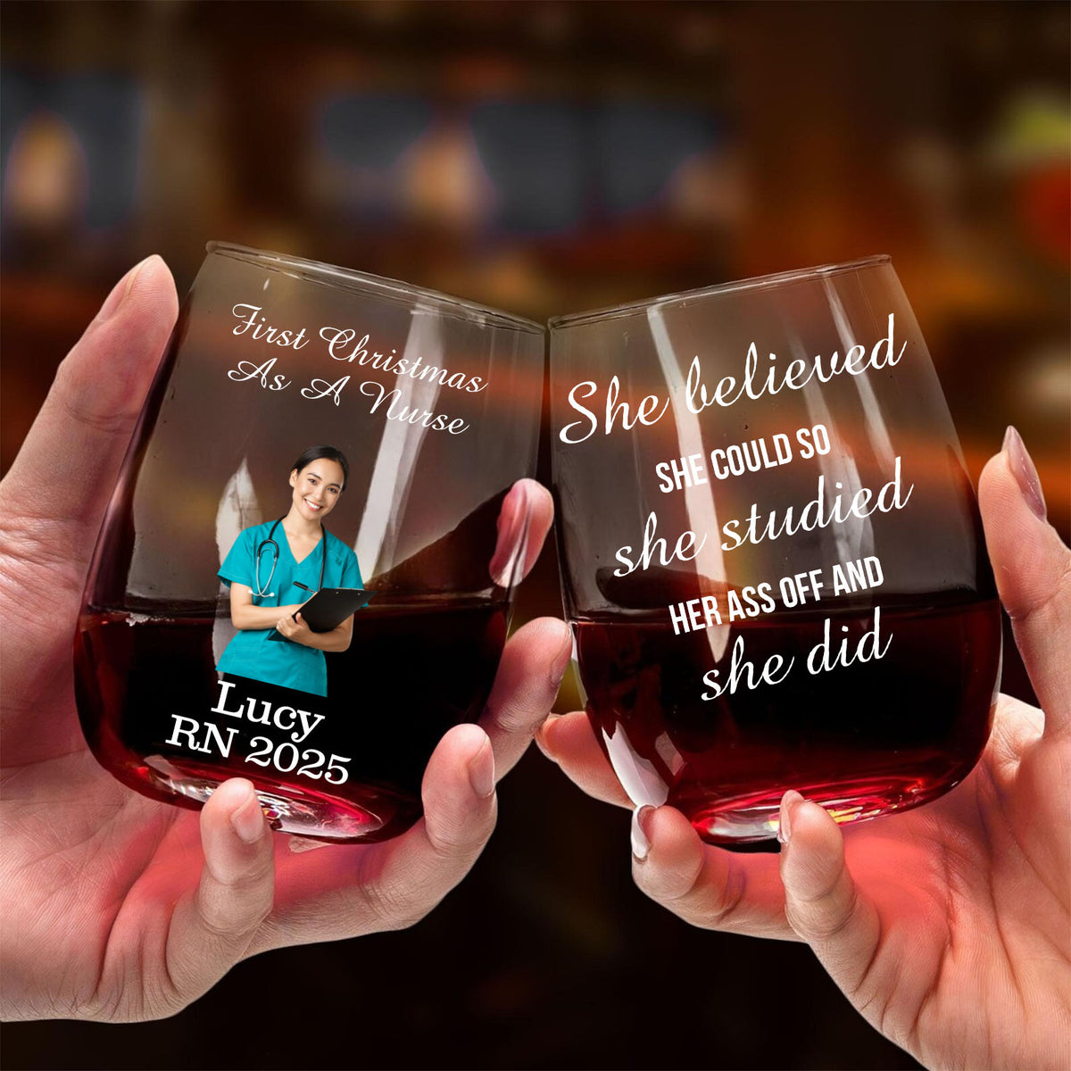 Personalized First Christmas as a Nurse Wine Glass | Custom Name and Year Wine Glass | Custom Job Title Wine Glass  | Gift For Mom | Gift For Wife 682680