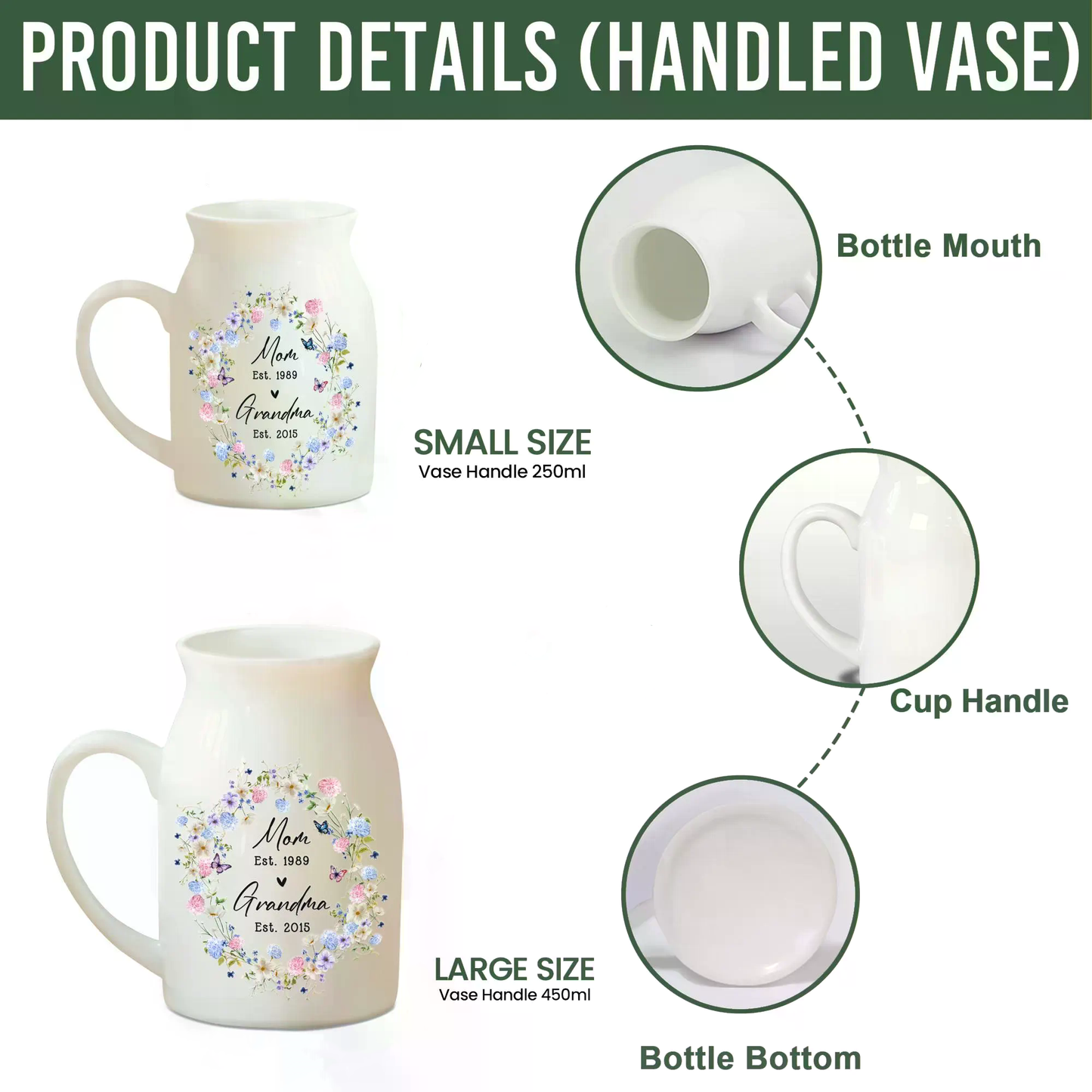 Personalized Ceramic Flower Vase | Mother's Day Flower Vase | Gift For Mom And Grandma 684786