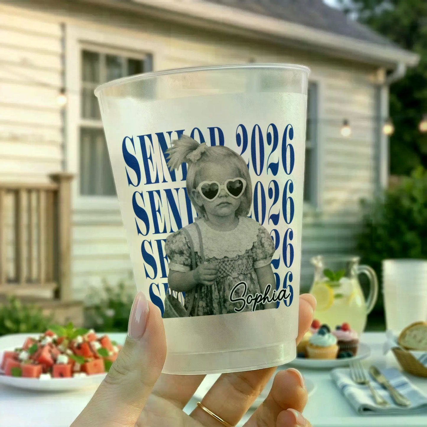 Custom Vintage Childhood Photo Senior 2026 Frosted Cups, Personalized Party Cups, Funny High School Grad Gift 684832