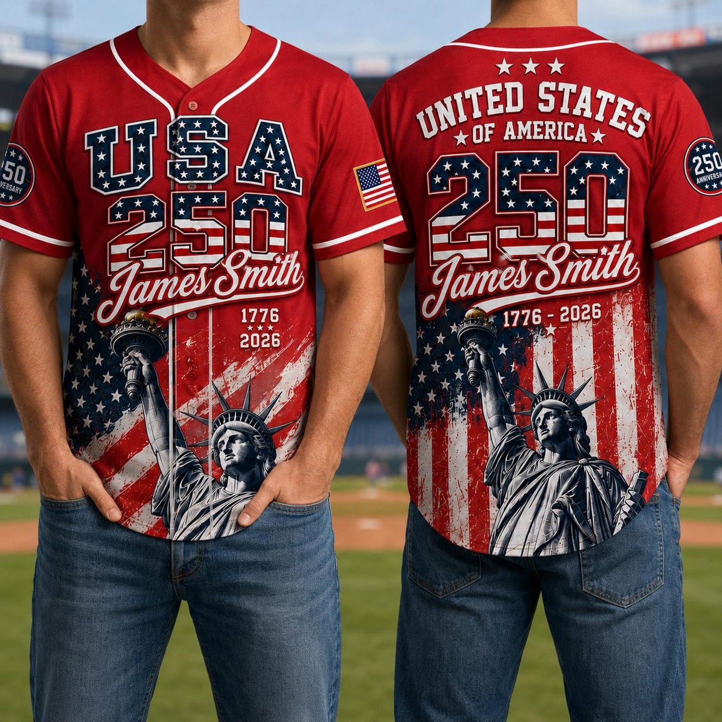 Personalized USA 250th Anniversary Baseball Jersey, America 1776-2026 Semiquincentennial Jersey, Patriotic 4th Of July Shirt 685250