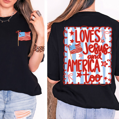 Loves Jesus And America Too Pocket & Back Dark Shirt, Patriotic 4th Of July Tee, Vintage Semiquincentennial Gift 685228