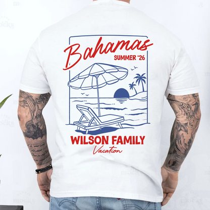 Custom Family Name Vacation Backside Shirt, Bahamas Summer Tee, Holiday Beach Trip Outfit 685504