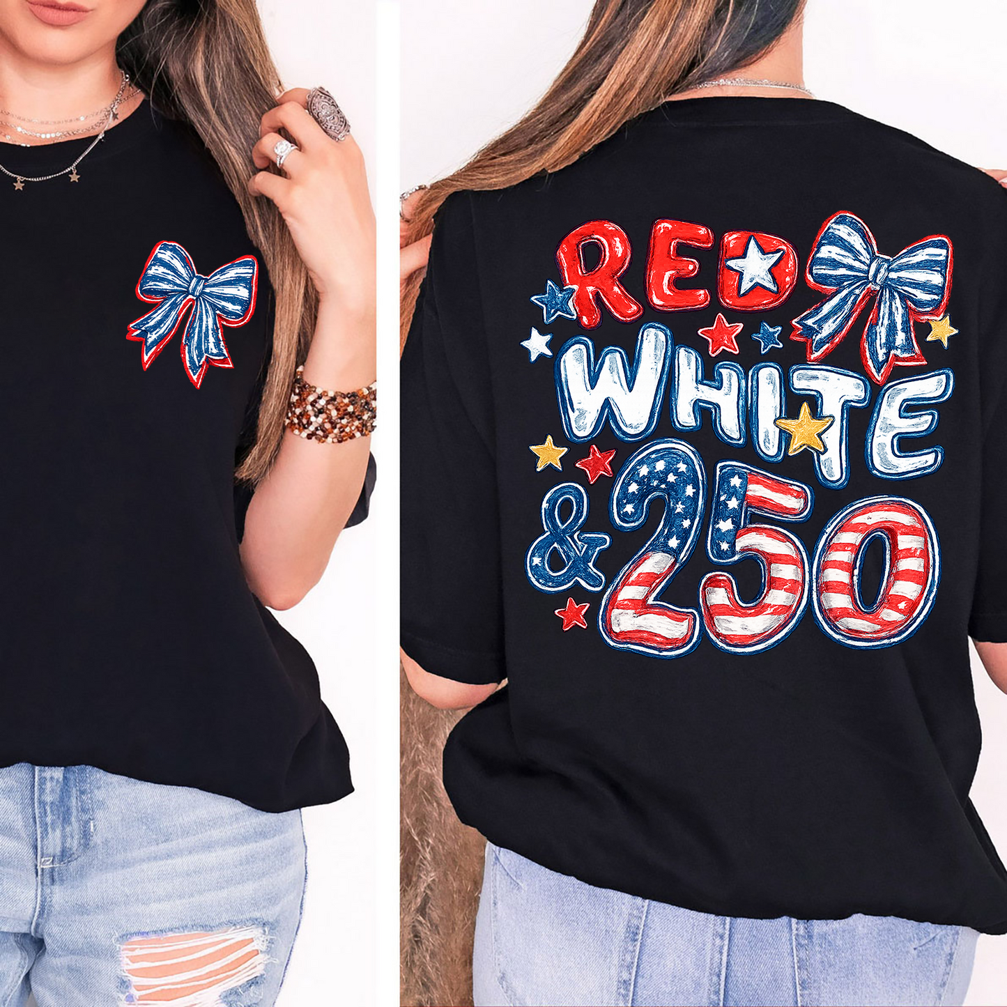 USA 250th Anniversary Pocket & Back Dark Shirt, Vintage Red White & 250 Tee, Patriotic 4th Of July Gift 685419