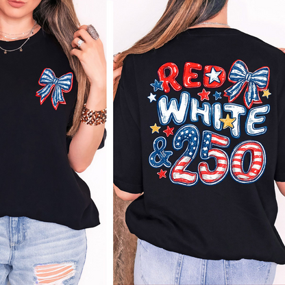 USA 250th Anniversary Pocket & Back Dark Shirt, Vintage Red White & 250 Tee, Patriotic 4th Of July Gift 685419