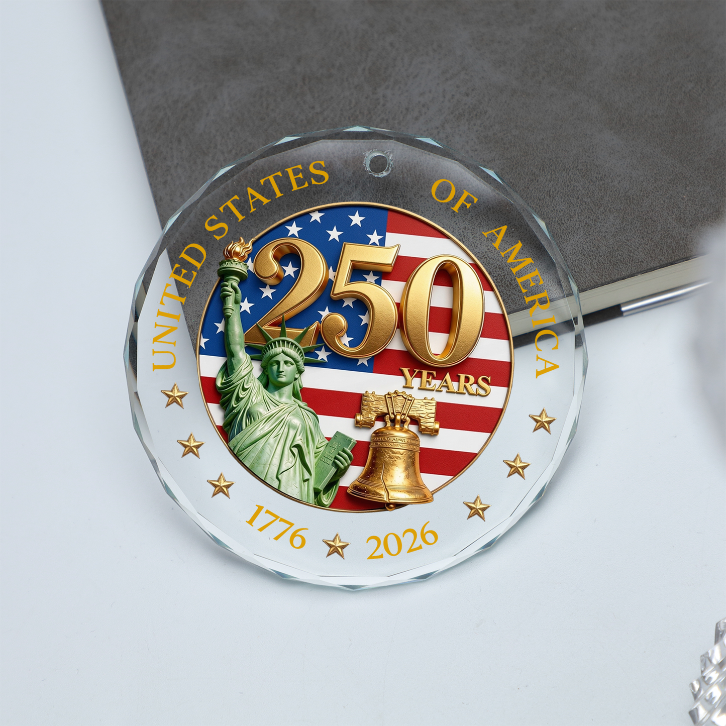 USA 250th Anniversary Glass Ornament, 1776-2026 Statue Of Liberty Ornament, Patriotic Christmas Decoration 685787
