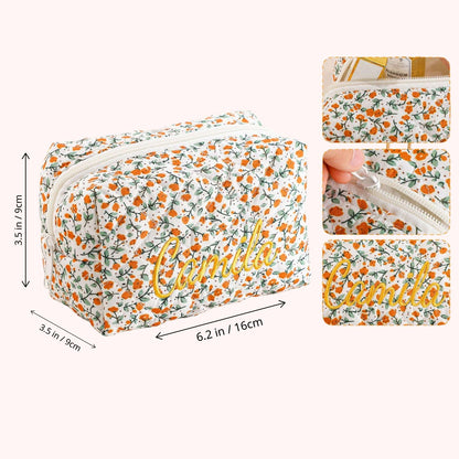 Personalized Embroidered Makeup Bag | Custom Floral Cosmetic Bag | Travel Makeup Pouch 683744