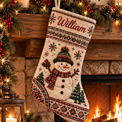 Personalized Santa Snowman & Reindeer Stocking, Custom Name Christmas Keepsake Gift 686721 WFD