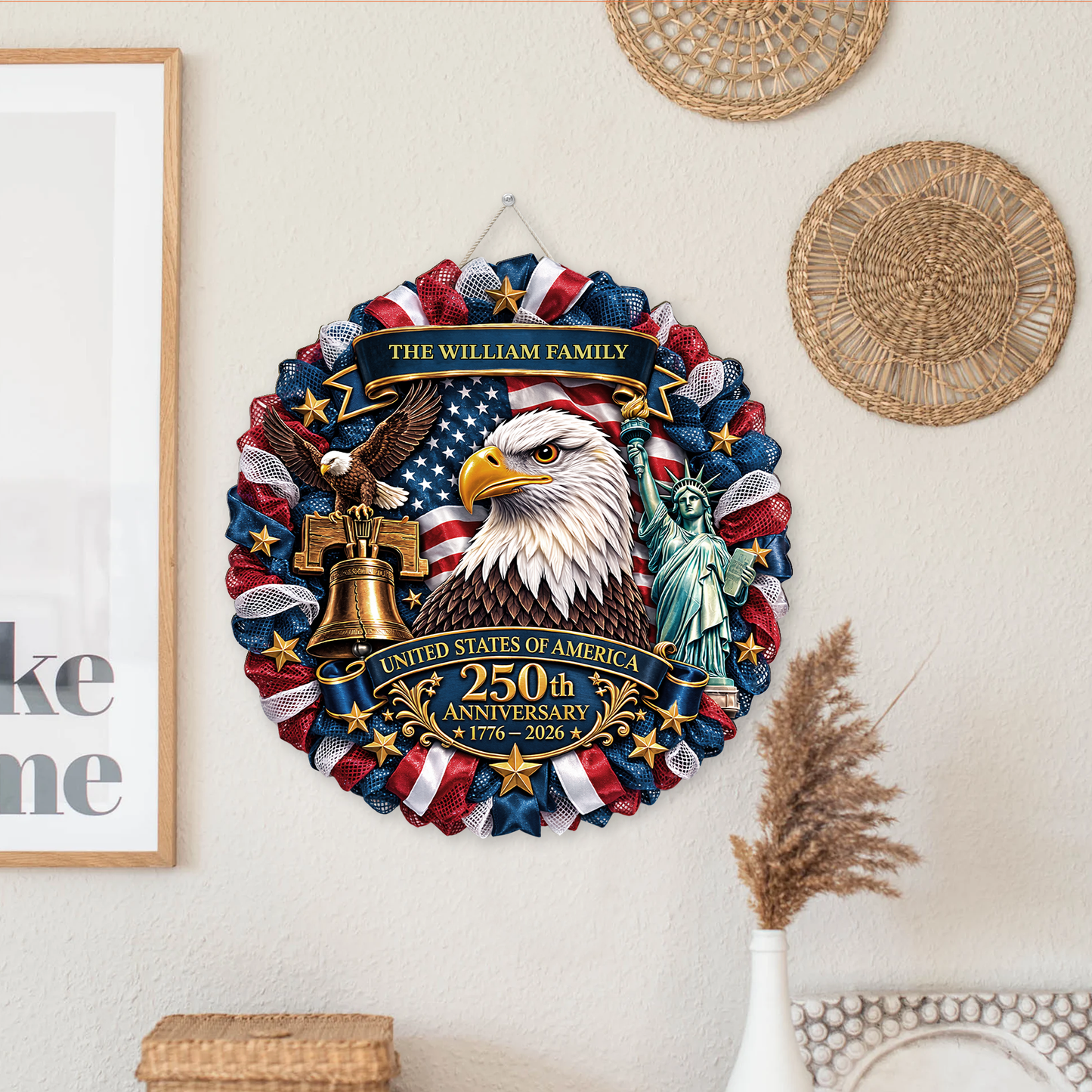 3D Effect Eagle Wreath 250 Years Anniversary Wooden Sign | Patriotic Wood Sign | Happy 250th USA Decor 684532
