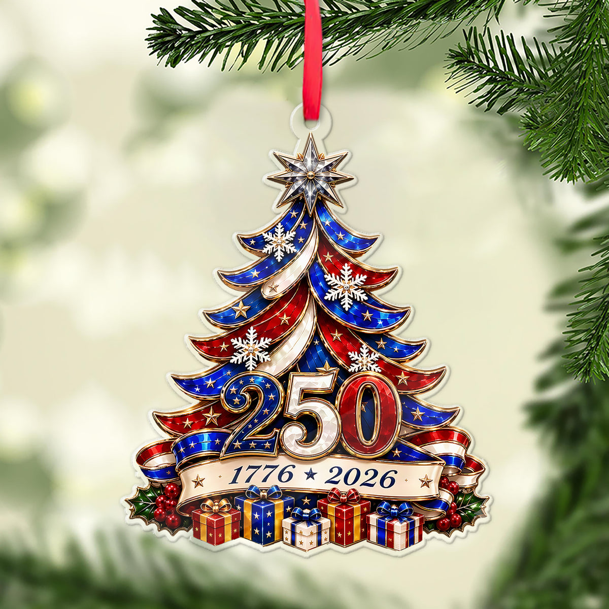 Christmas Tree 250 Years Of Freedom, America 250th Anniversary Acrylic Ornament 2026, Patriotic American Gift 686612
