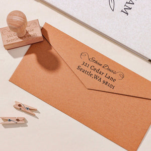 Personalized Return Address Stamp – Self-Inking, Wood Handle & Embosser for Cards and Holiday