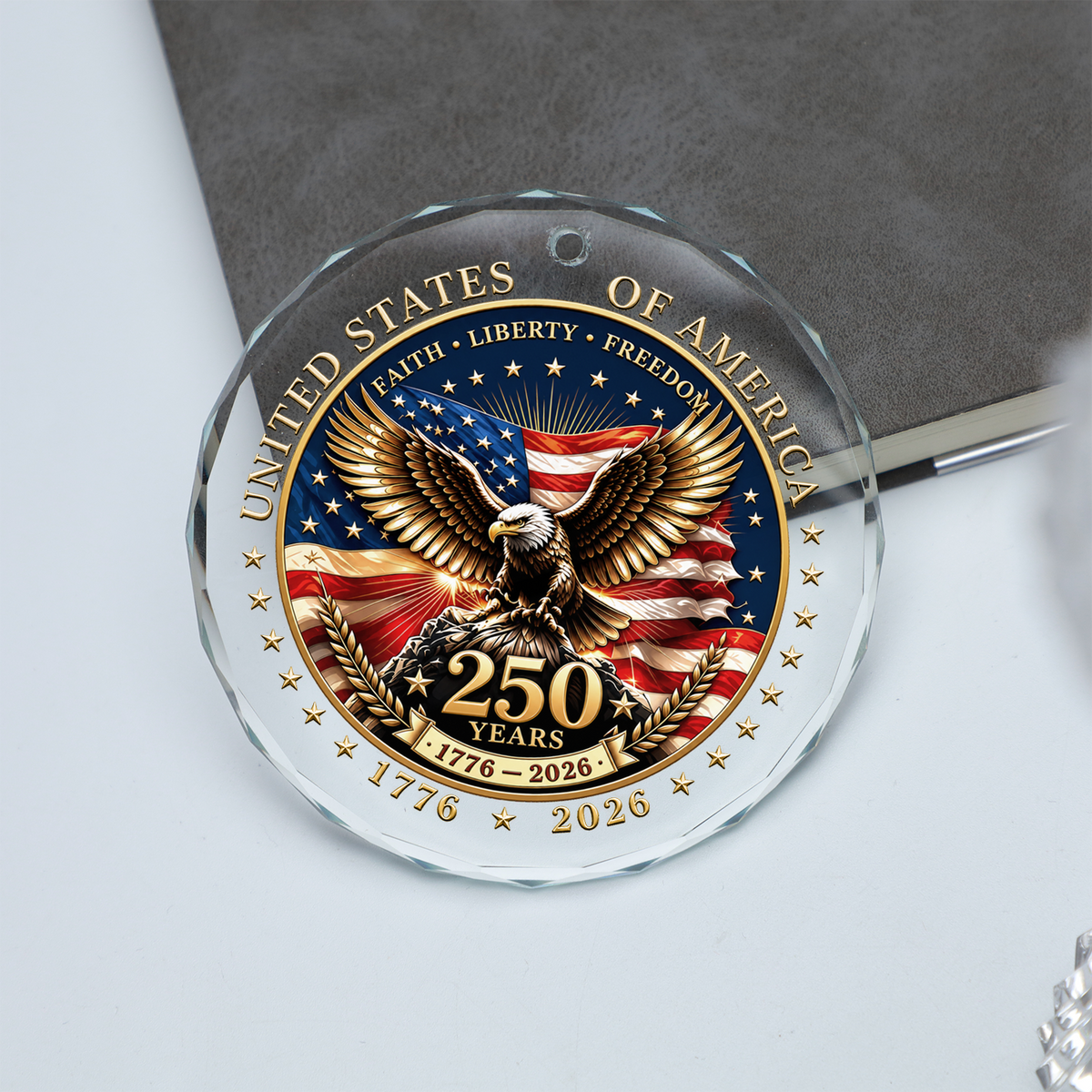 USA 250th Anniversary Glass Ornament, Patriotic Christmas Decor For Family 686216