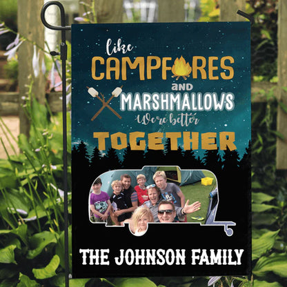 Like Campfire And Marshmallows We're Better Together Personalized Custom Photo Camping Flag