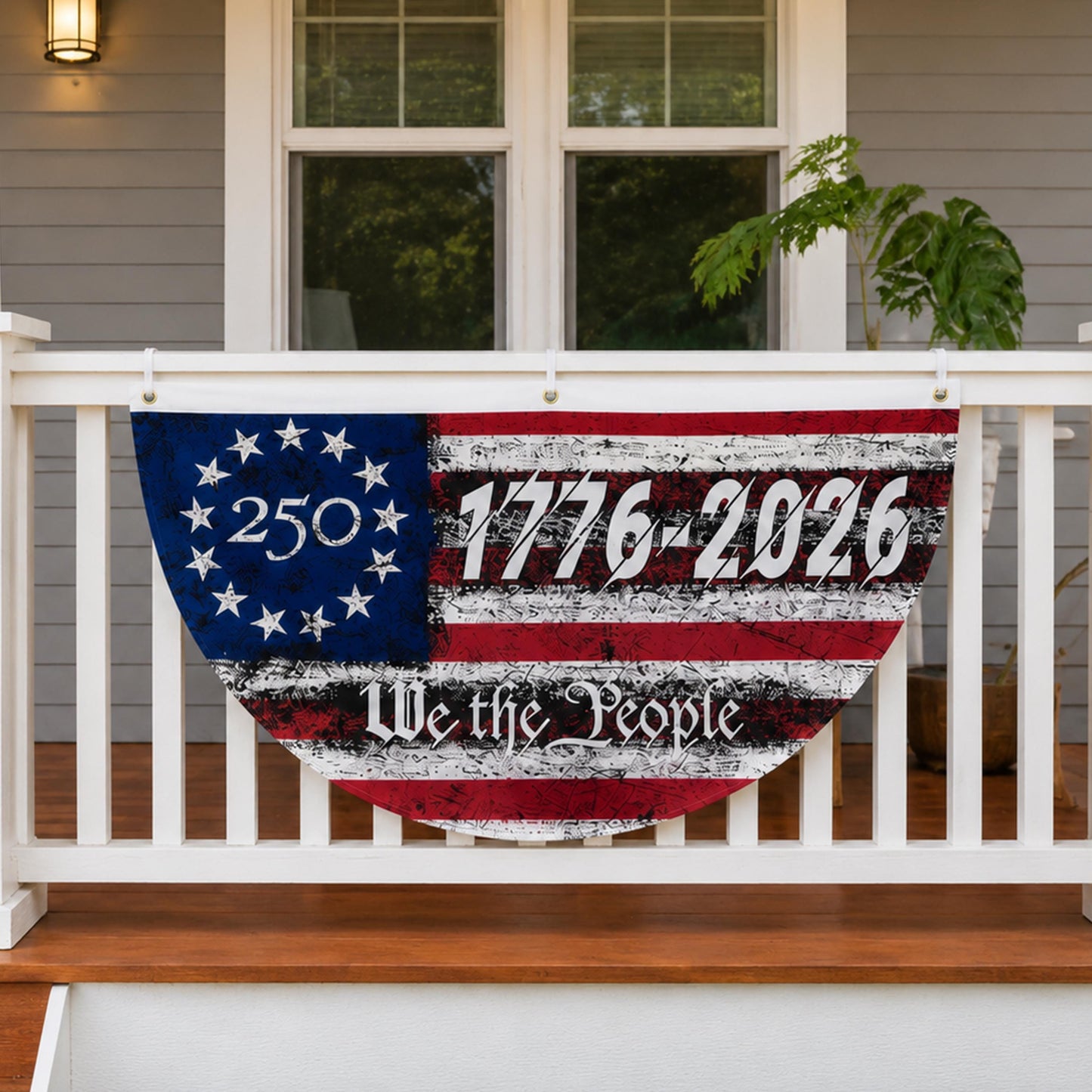 USA 250th Anniversary Semicircle Fence Flag, Patriotic USA 1776–2026 Semiquincentennial Flag 685185
