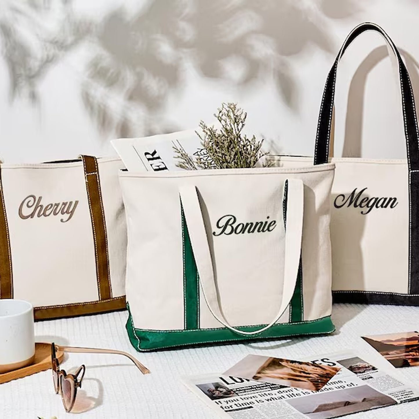 Custom Embroidered Canvas Tote Bag with Name, Bridesmaid Gift Tote, Personalized Bachelorette Gift Bag 684833