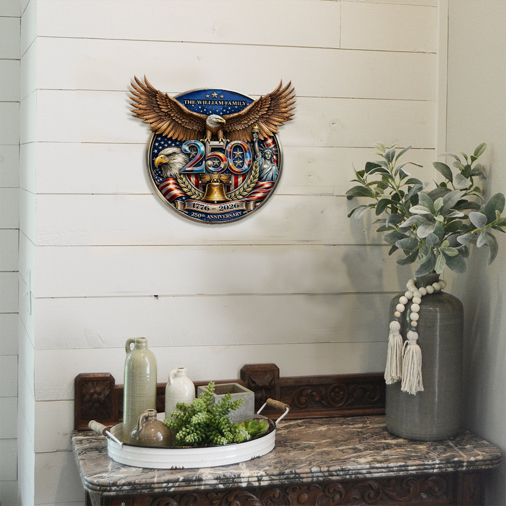 USA 250 Years Anniversary Metal Sign | Patriotic American Eagle Wall Decor 684717